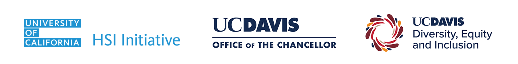logos for UC Davis Office of Diversity, Equity and Inclusion, Office of the Chancellor and UC-HSI Initiative