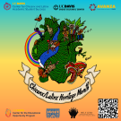 Colorful illustration of water, leaves, performers, dancers, children, animalsabove a banner "Chicanx/Latinx Heritage Month" surrounded by logos for six partners. A QR code in the lower right hand corner takes visitors to the calendar.