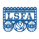 LSFA logo is blue with three circles below the initials showing floral, fan, circle, and cross motifs